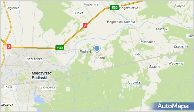mapa Sitno, Sitno gmina Międzyrzec Podlaski na mapie Targeo